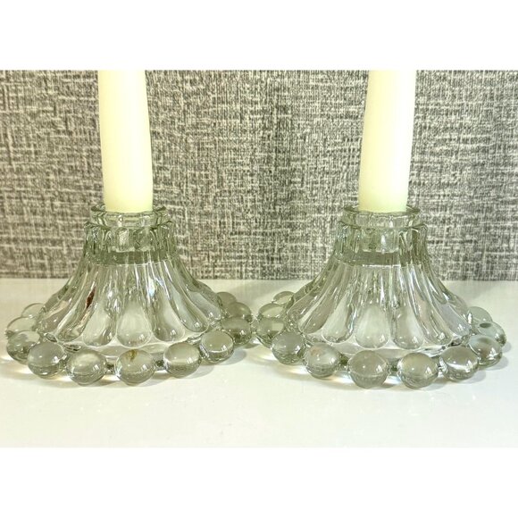 Vintage Anchor Hocking Candlewick Berwick Clear Candlestick Holders ~ Set of 2 - Picture 4 of 10